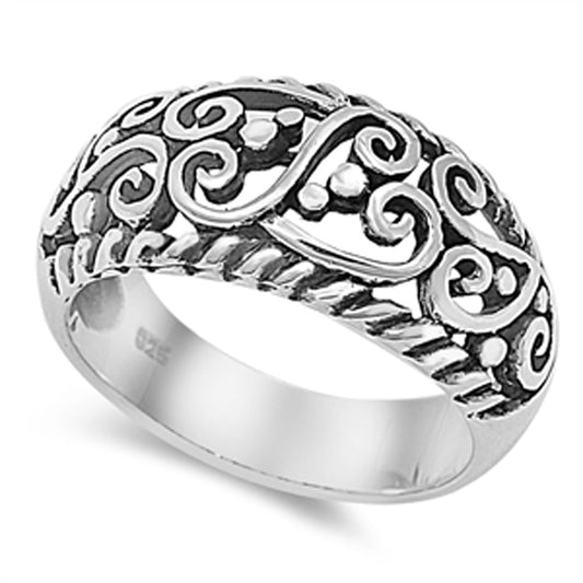 Oxidized Filigree Heart Purity Promise Ring .925 Sterling Silver Band Sizes 4-11