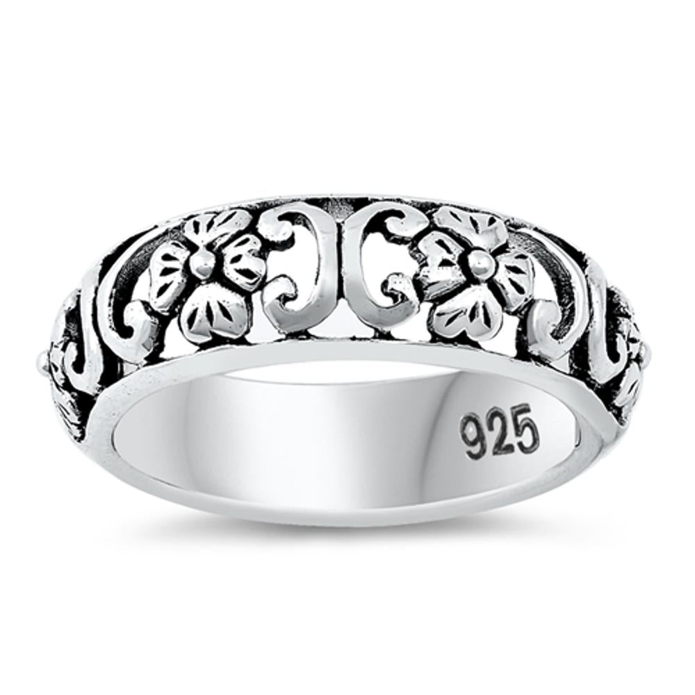 Oxidized Flower Swirl Filigree Cute Ring New 925 Sterling Silver Band Sizes 5-11