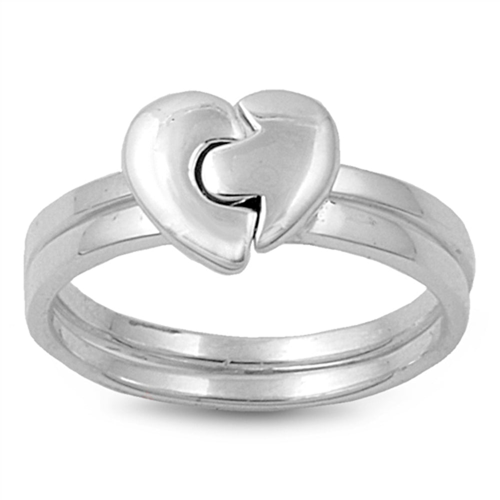 Heart Puzzle Friendship Promise Ring New .925 Sterling Silver Band Sizes 5-9