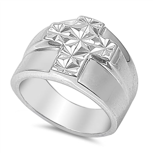 Diamond-Cut Cross Love Christ Shiny Ring New 925 Sterling Silver Band Sizes 6-9