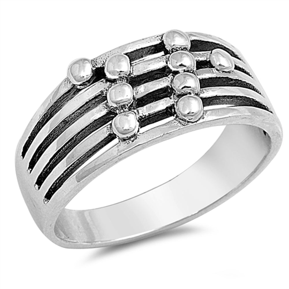 Oxidized Ball Bead Bar Line Ring New .925 Sterling Silver Band Sizes 4-10