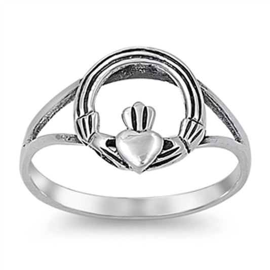 Claddagh Heart Polished Promise Ring New .925 Sterling Silver Band Sizes 1-10