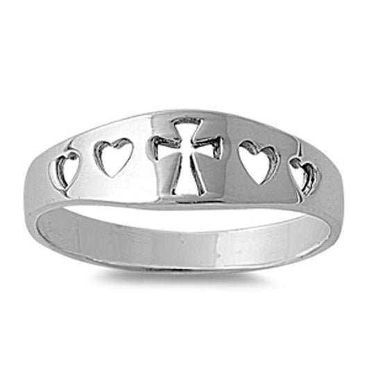 Filigree Heart Cross Cutout Purity Promise Ring Sterling Silver Band Sizes 4-9