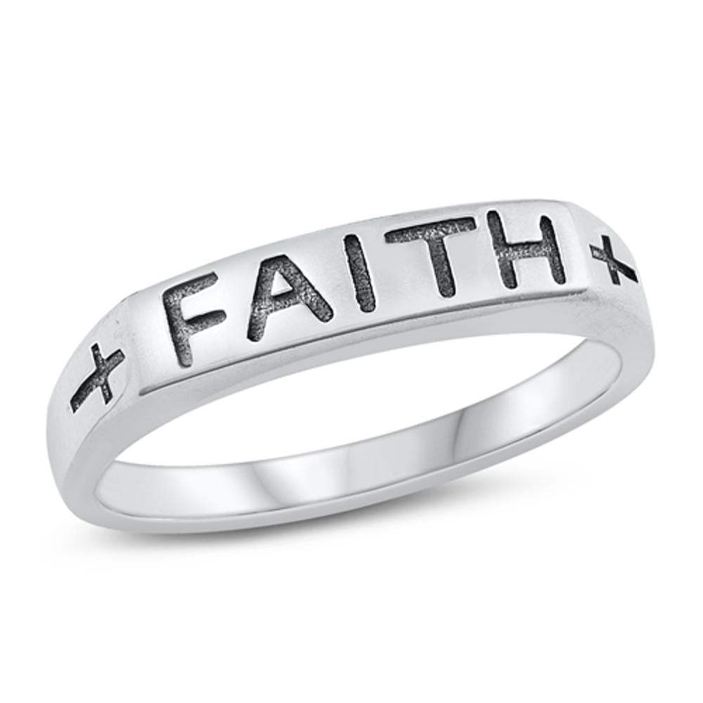 Faith Word Script Stackable Christian Ring .925 Sterling Silver Band Sizes 5-10