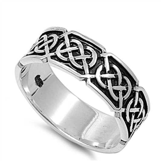 Infinity Celtic Endless Knot Oxidized Ring .925 Sterling Silver Band Sizes 5-12