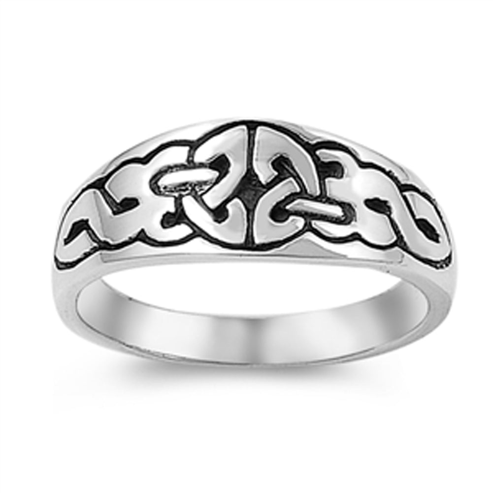 Etched Antiqued Celtic Endless Trinity Knot Ring Sterling Silver Band Sizes 6-12