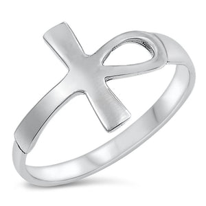 Sterling Silver Woman's Ankh Cross Ring Wholesale 925 Band 12mm New Sizes 5-10