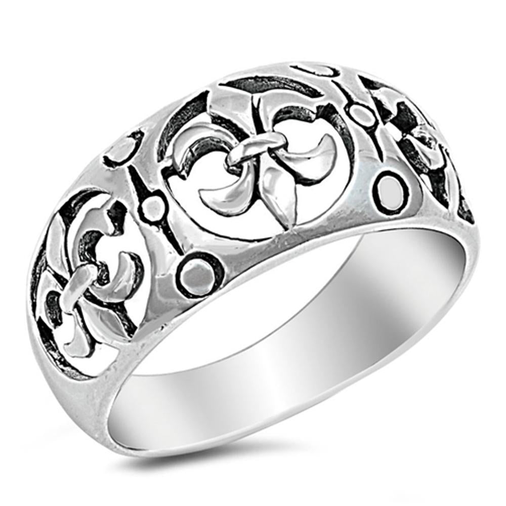 Filigree Fleur De Lis Cutout Wide Ring New .925 Sterling Silver Band Sizes 5-10