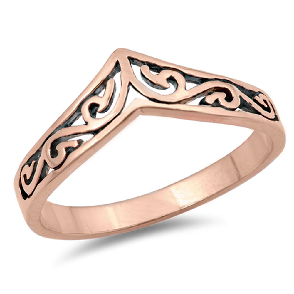 Rose Gold-Tone Chevron Filigree Thumb Ring .925 Sterling Silver Band Sizes 3-10