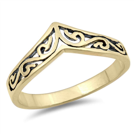 Yellow Gold-Tone Chevron Filigree Thumb Ring 925 Sterling Silver Band Sizes 3-10