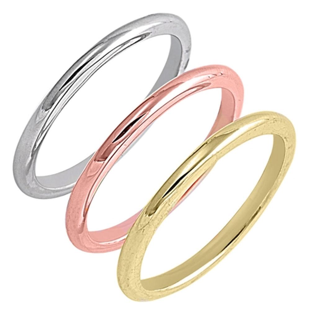 Sterling Silver Woman's Rolling Rose Yellow Gold Tone Ring Band 2mm Sizes 5-12