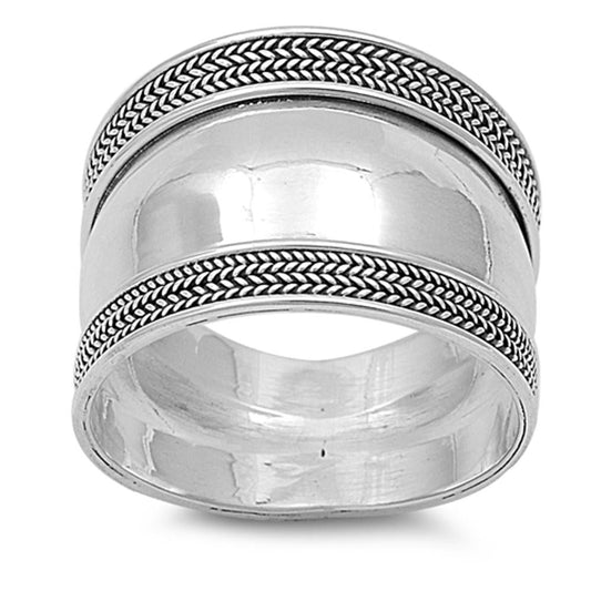 Polished Bali Rope Wide Thumb Ring New .925 Sterling Silver Band Sizes 5-12