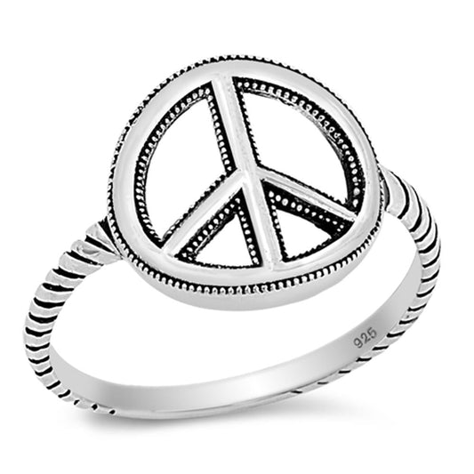 Sterling Silver Woman's World Peace Ring Wholesale New 925 Band 13mm Sizes 4-12