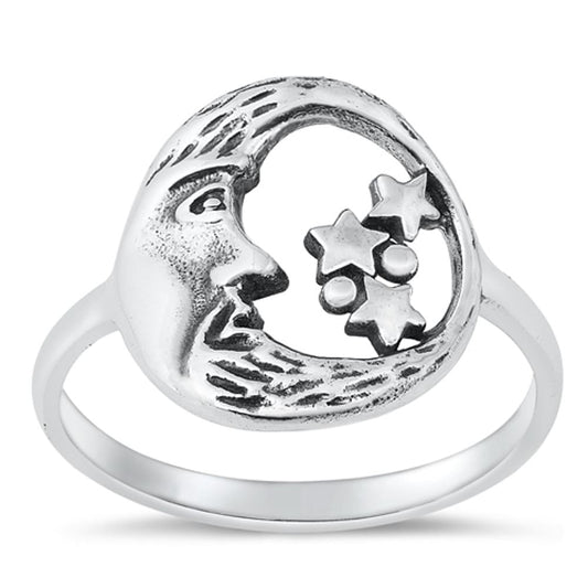 Sterling Silver Moon & Stars Ring