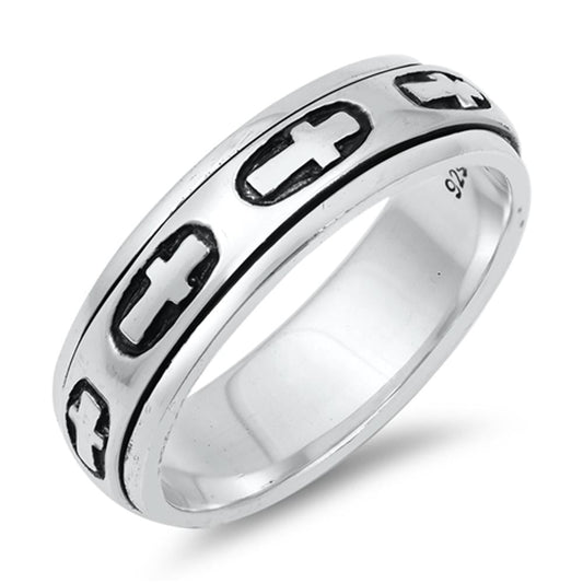 Men's Christian Spinner Cross Ring New .925 Sterling Silver Band Sizes 7-13