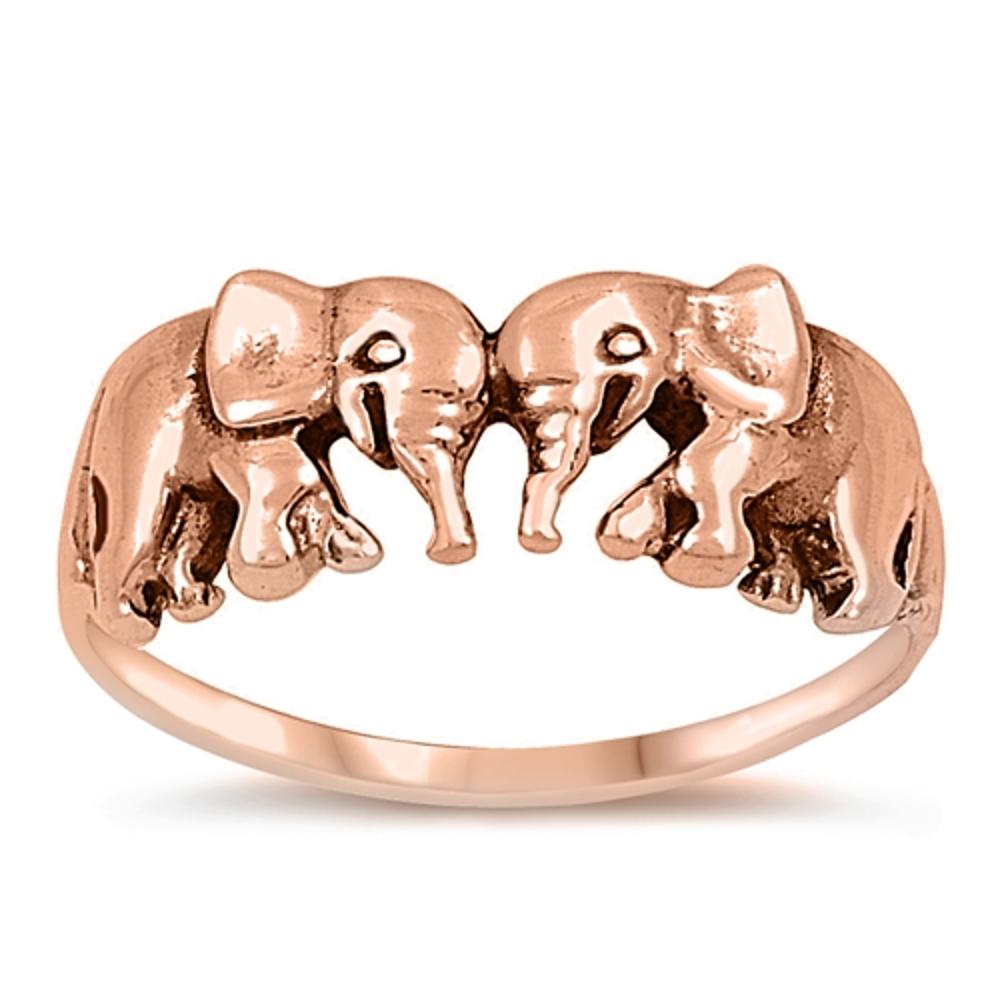 Rose Gold-Tone Elephant Friendship Ring New .925 Sterling Silver Band Sizes 5-12