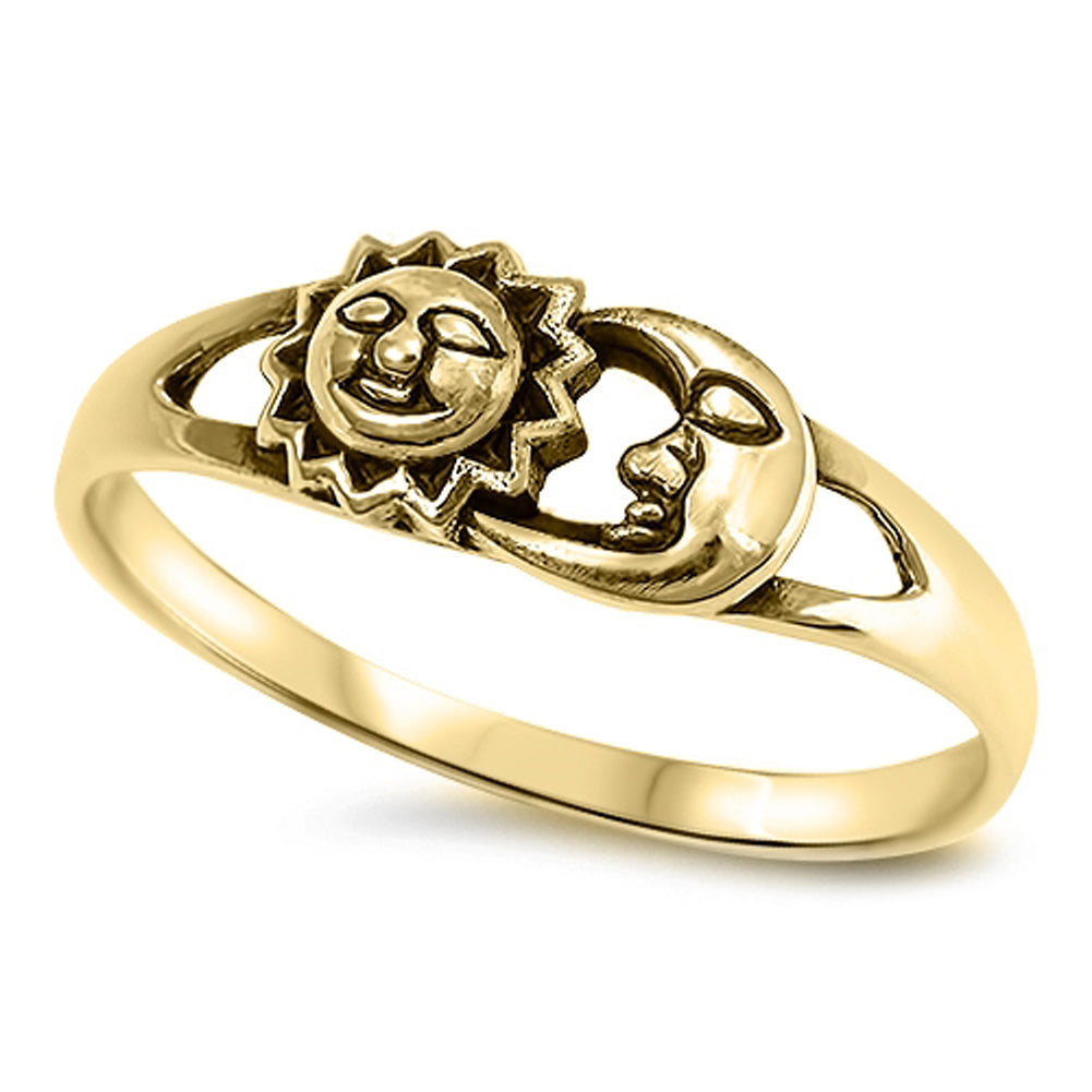 Gold-Tone Sun Moon Filigree Boho Ring New .925 Sterling Silver Band Sizes 4-12