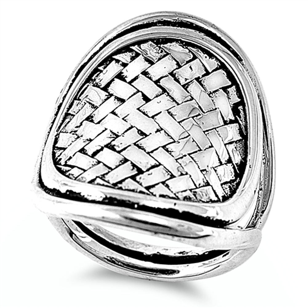 Oxidized Weave Mesh Wide Criss Cross Ring .925 Sterling Silver Band Sizes 5-10