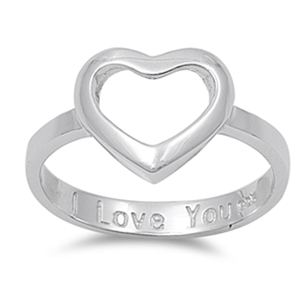 Women's I Love You Cutout Heart Ring New .925 Sterling Silver Band Sizes 4-10