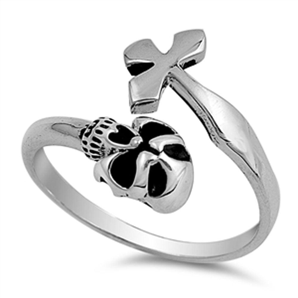 Open Skull Cross Biker Ring New .925 Sterling Silver Band Sizes 4-12