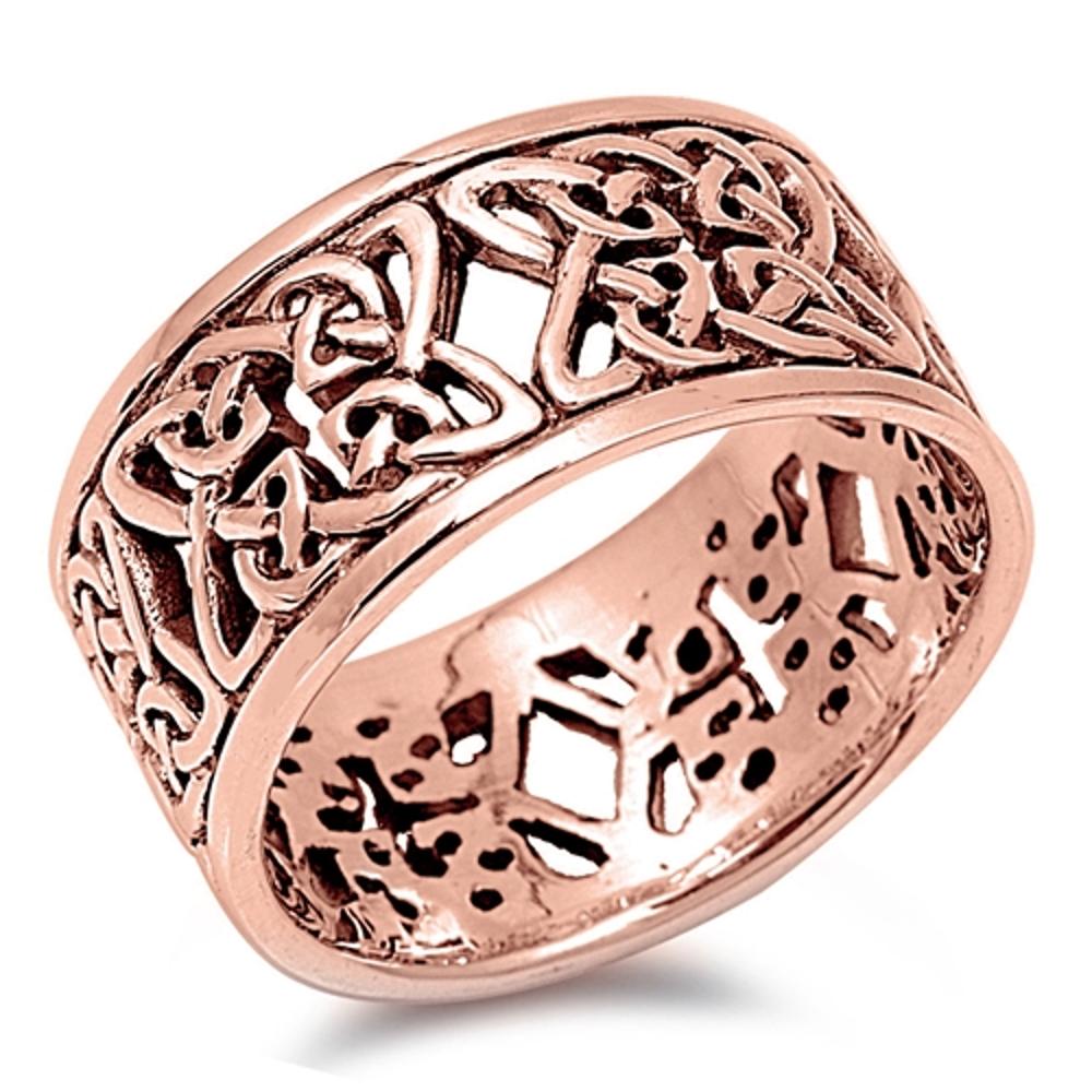 Rose Gold-Tone Celtic Trinity Knot Ring New .925 Sterling Silver Band Sizes 5-11