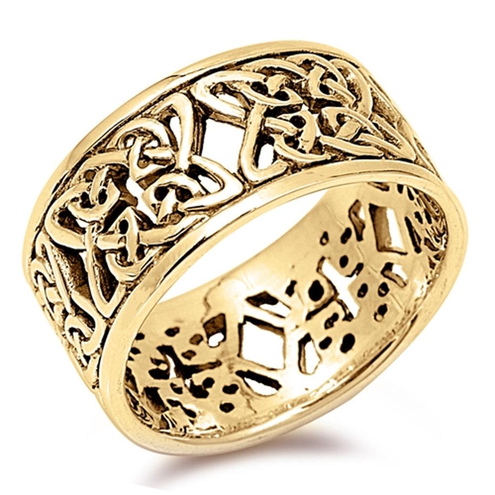 Gold-Tone Celtic Filigree Trinity Flower Ring Sterling Silver Band Sizes 5-11