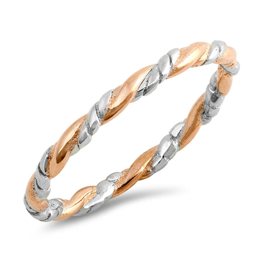 Rose Gold-Tone Twisted Rope Stacking Sterling Silver Ring Sizes 3-12