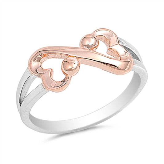 Rose Gold-Tone Infinity Knot Heart Ring New .925 Sterling Silver Band Sizes 5-10