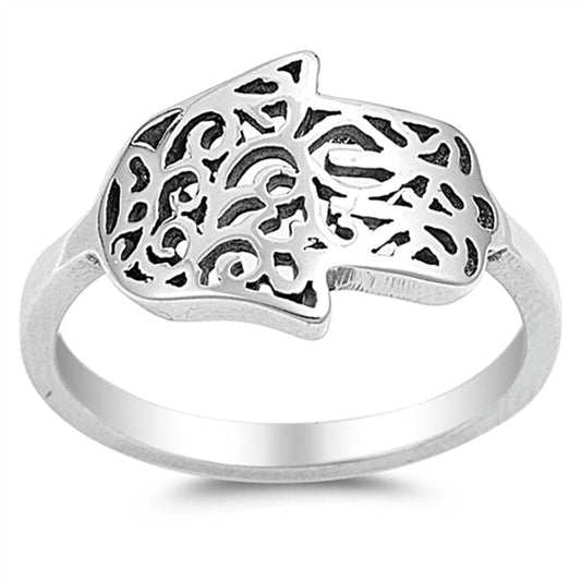 Sideways Hand of God Filigree Hamsa Ring .925 Sterling Silver Band Sizes 5-10