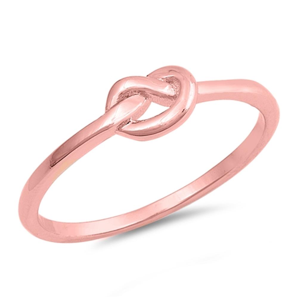 Rose Gold-Tone Love Knot Promise Ring New .925 Sterling Silver Band Sizes 3-10