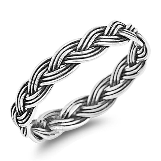 Oxidized Weave Braided Knot Promise Ring Sterling Silver Wedding Band Sizes 3-12