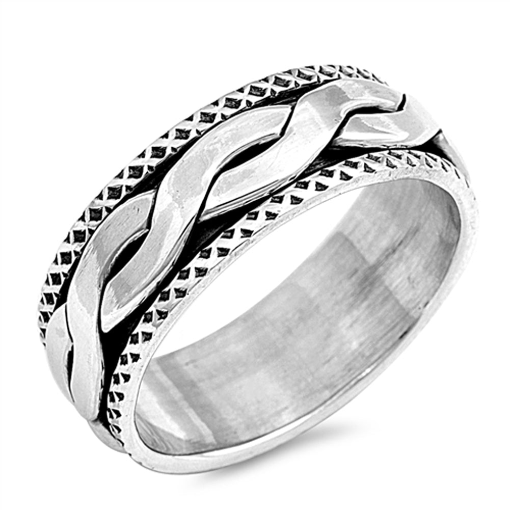 Oxidized Spinner Infinity Knot Rope Wedding Ring Sterling Silver Band Sizes 7-13