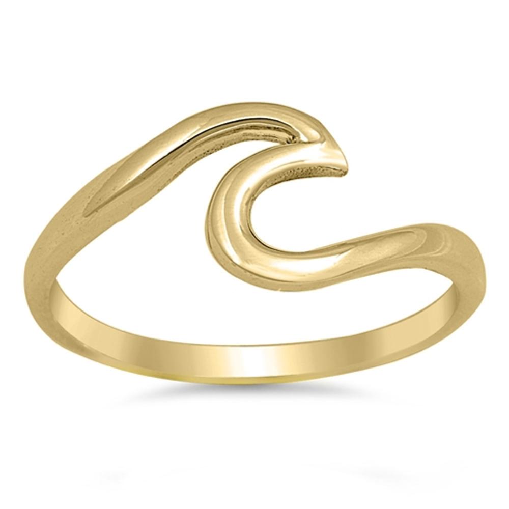 Gold-Tone Ocean Wave Design Tide Ring New .925 Sterling Silver Band Sizes 3-10