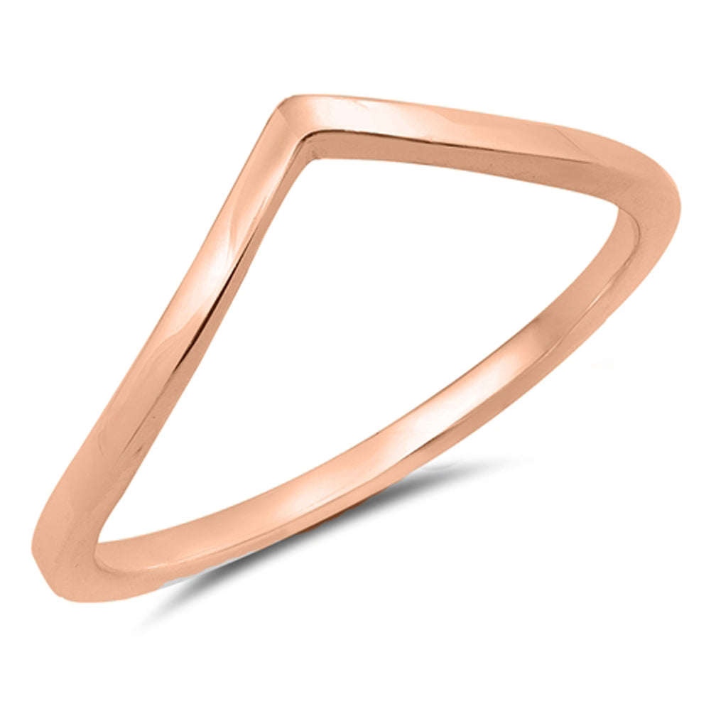 Rose Gold-Tone Chevron Stackable Ring New .925 Sterling Silver Band Sizes 4-12