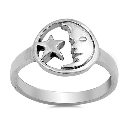 Moon Star Universe Ring New .925 Sterling Silver Circle Band Sizes 5-10