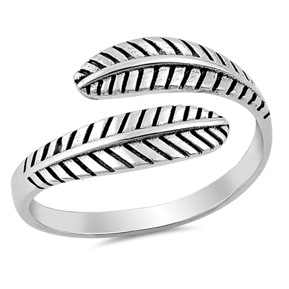 Open Feather Ring New .925 Sterling Silver Oxidized Leaf Fashion Band Sizes 4-10