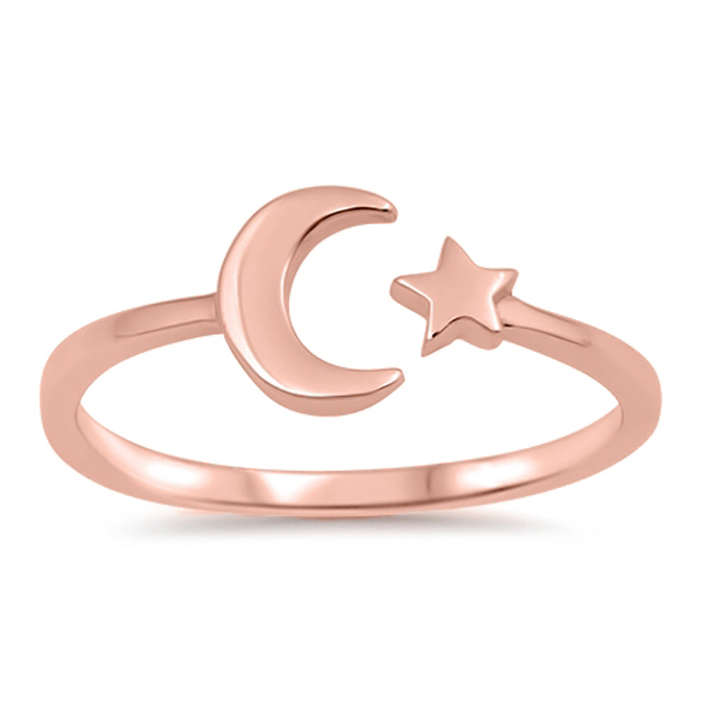 Rose Gold-Tone Moon Star Celestial Ring New .925 Sterling Silver Band Sizes 3-12