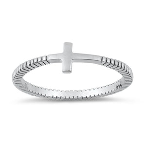 Thin Sideways Cross Unique Grooved Ring New .925 Sterling Silver Band Sizes 4-12