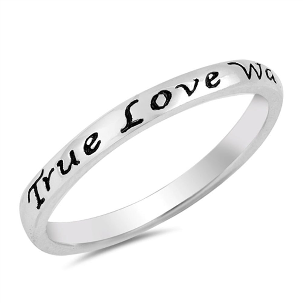 True Love Waits Heart Script Ring .925 Sterling Silver Promise Band Sizes 3-10