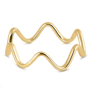 Gold-Tone Wave Endless Simple Cute Ring New .925 Sterling Silver Band Sizes 2-13