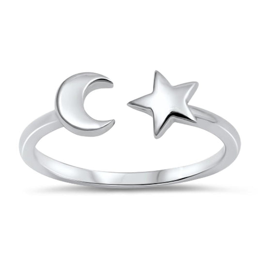 Open Moon Star Adjustable Universe Ring New .925 Sterling Silver Band Sizes 4-10