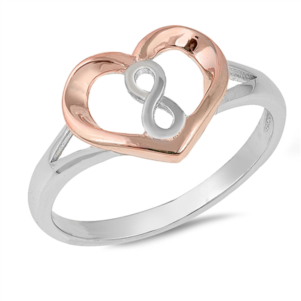 Rose Gold-Tone Heart Infinity Promise Ring .925 Sterling Silver Band Sizes 4-10