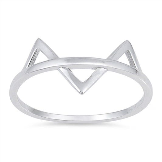 Triangle Cat Ears Animal Fashion Ring New .925 Sterling Silver Band Sizes 4-10