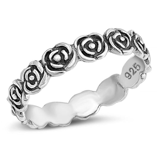 Eternity Rose Flower Stackable Ring New .925 Sterling Silver Band Sizes 4-12