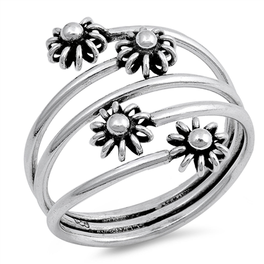 Open Flower Fashion Cute Statement Ring New .925 Sterling Silver Band Sizes 5-10