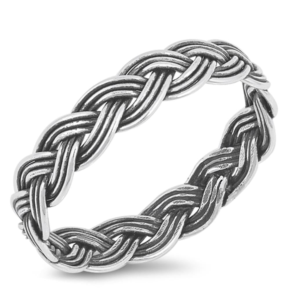 Oxidized Braided Rope Weave Eternity Wedding 925 Sterling Silver Band Sizes 3-10