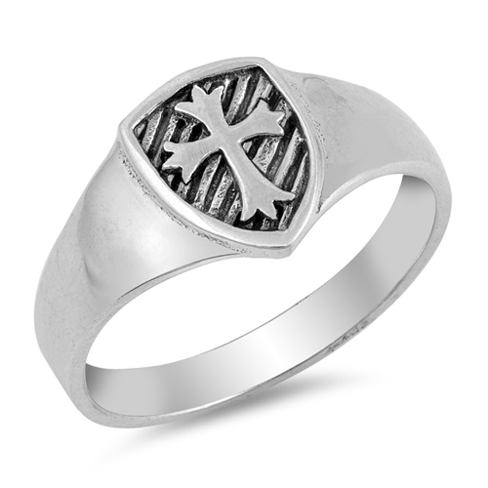 Medieval Cross Shield Coat of Arms Ring New .925 Sterling Silver Band Sizes 4-10