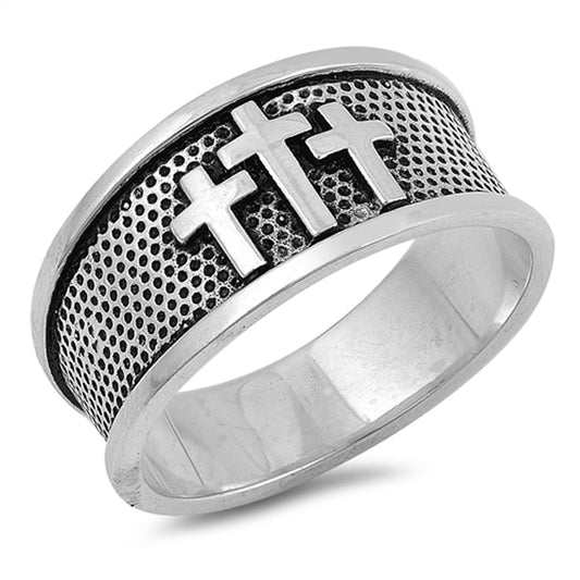 Oxidized Three Cross Sinners Grace Ring New .925 Sterling Silver Band Sizes 5-12