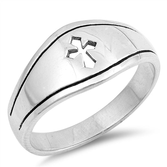 Medieval Cutout Cross Christian Promise Ring 925 Sterling Silver Band Sizes 5-12