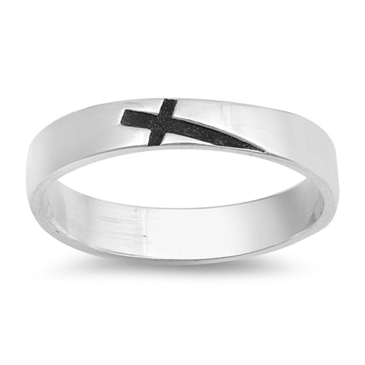 Oxidized Etched Sideways Cross Promise Ring .925 Sterling Silver Band Sizes 5-10